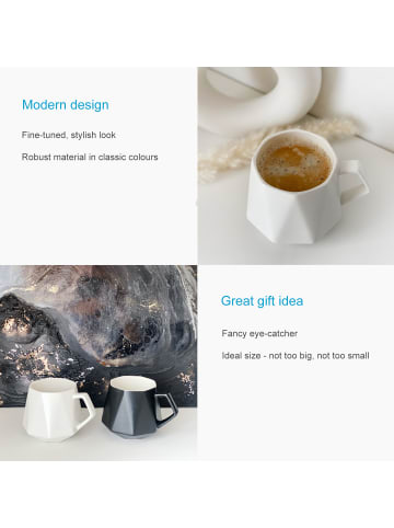 Intirilife Kaffee Tee Tasse in Feinschliff Optik 350 ml Becher mit Henkel in 1x Weiß