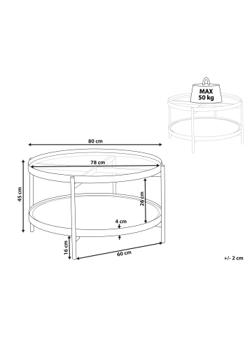 Beliani Couchtisch RENO in Schwarz/Braun - (W) 80 x (H) 45 x (L) 80 cm
