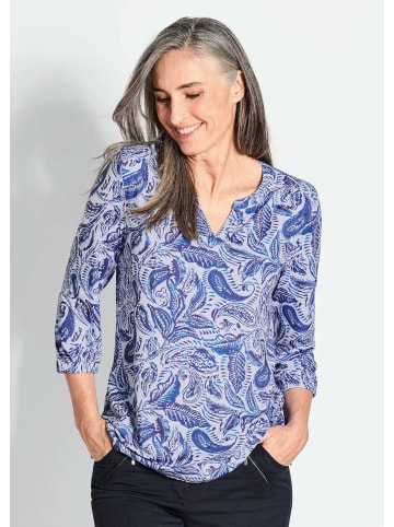 GOLDNER Kurzgröße:  Jerseybluse Bluse mit Muster, Halbarm in blau / gemustert