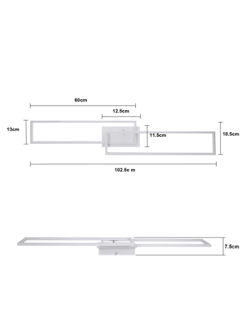 ZMH Deckenleuchte LED in Weiß Modern 3000K Warmweiß 32W 2-flammige Rechteckig