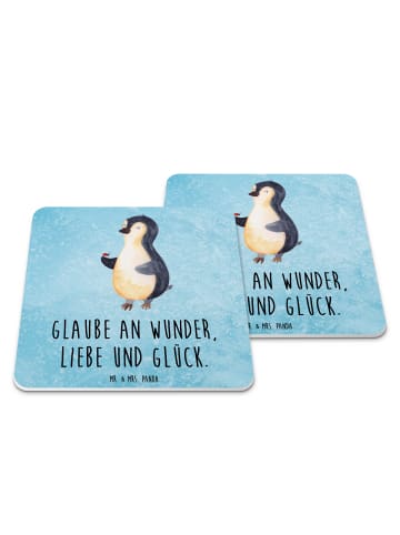 Mr. & Mrs. Panda Flaschenuntersetzer Pinguin Marienkäfer mit Spruch in Eisblau