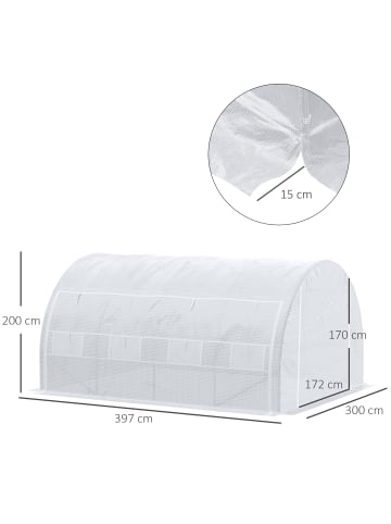 Outsunny Foliengewächshäus,397L x 300B x 200H cm,Weiß