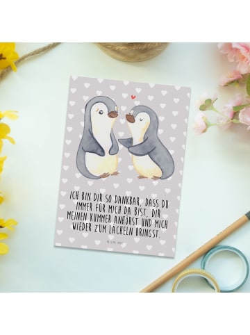 Mr. & Mrs. Panda Grußkarte Pinguine trösten mit Spruch in Grau Pastell