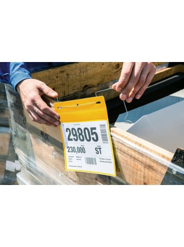 Durable Kennzeichnungstasche mit Drahtbügel A4 quer PP gelb Packung mit 50 Stück