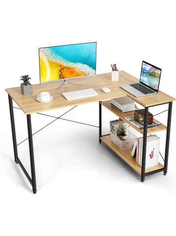 COSTWAY Schreibtisch L-Form in Beige