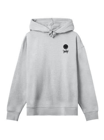 F4NT4STIC Hoodie Smiley Icon Script Wordmark dark Bestickt in grau meliert