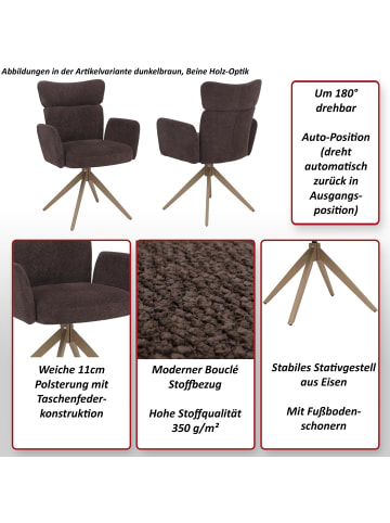MCW 2er-Set Esszimmerstuhl N11 Bouclé 350g/m², Oliv, Beine Holz-Optik