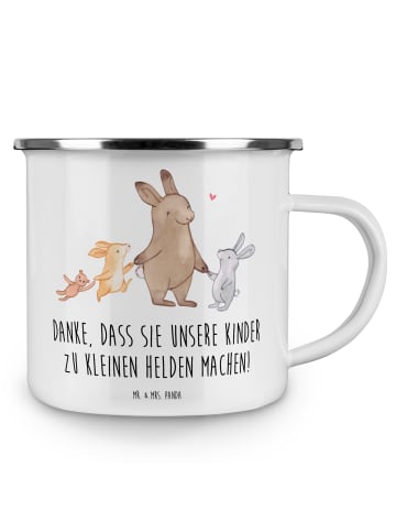 Mr. & Mrs. Panda Camping Becher Erzieher Heldenmacher mit Spruch in Weiß
