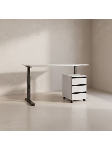 KADIMA DESIGN Büro-Set, Schreibtisch & Rollcontainer, Einstellbar 68-91 cm in Greige-Schwarz