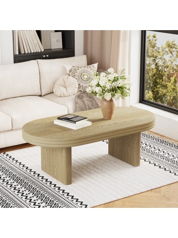 ABRIHOME Ovaler Couchtisch mit Rillenmuster in Natur