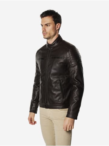 KOROSHI Biker-leder-effektjacke in Marron oscuro / dunkelbraun
