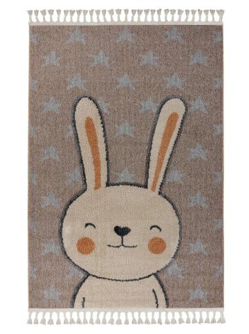 Teppich Boss Süßer Hasen Design mit Fransen Kurzflor Malte 415 in Beige
