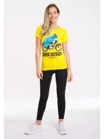 Logoshirt T-Shirt Sesamstrasse – Krümelmonster Motorrad in gelb