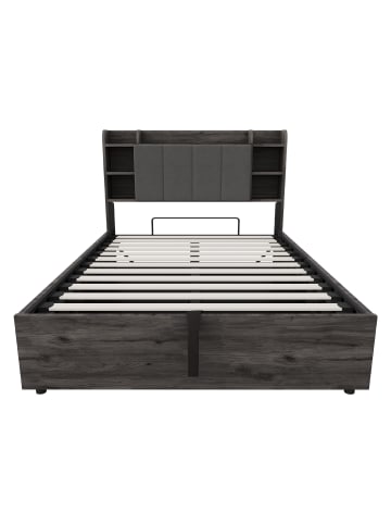 ABRIHOME Einzelbett 140 x 200 cm Hydraulisches Bett mit Stauraum USB Tape-C, Grau