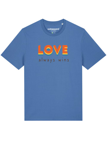 wat? Apparel T-Shirt Love always wins in Bright Blue