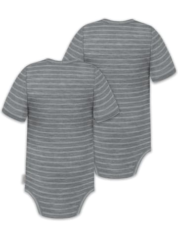 Normani Outdoor Sports Normani Outdoor Sports 2er Set Baby Unisex Merino Kurzarm Body mit Druckknopf in Grau gestreift