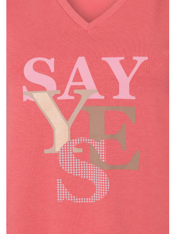More & More sommerliches Kurzarmshirt "Say Yes" in koralle