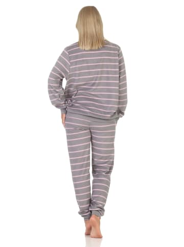 NORMANN Fleece Schlafanzug langarm Bündchen chilige optik - 88278 in grau