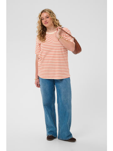 KAFFE curve T-Shirt kurzarm KCWINNI Loose fit in Ant. White / Tigerlily Stripe
