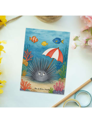 Mr. & Mrs. Panda Postkarte Seeigel Design ohne Spruch in Weiß