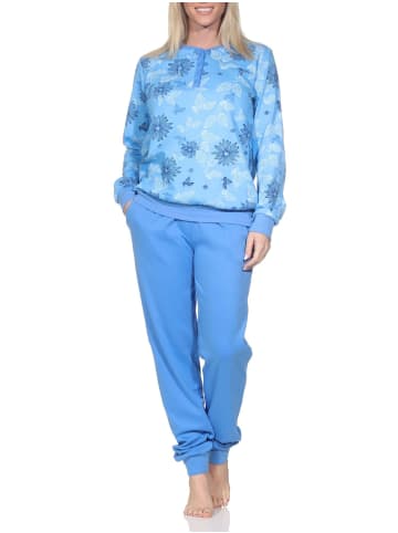 NORMANN Langarm Interlock Schlafanzug Langarm Florale Optik in blau