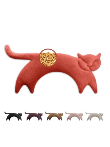 Leschi Wärmekissen 100 % Bio-Baumwolle, Körnerkissen "Katze Clara" in Kaminrot