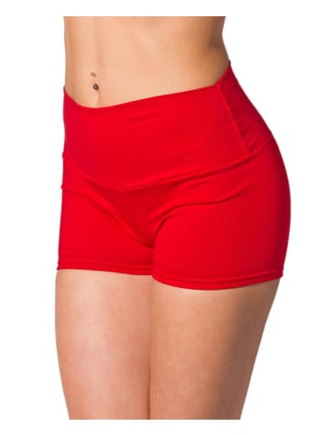 Alkato Alkato Damen Sport Shorts mit Hohem Bund in rot Modell 2