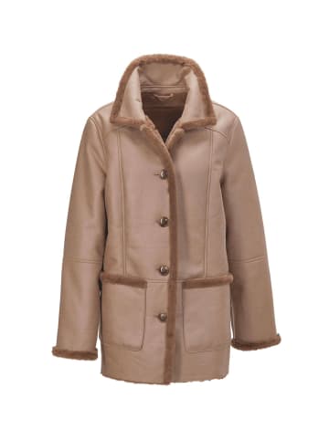 GOLDNER Kuschelige Longjacke in Lederoptik in milchkaffee