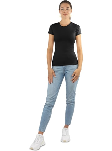 Janice 3 x Damen T-Shirt hochgeschlossen Nice in Schwarz