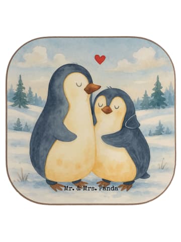 Mr. & Mrs. Panda Bierdeckel Pinguin umarmen Design ohne Spruch in Weiß