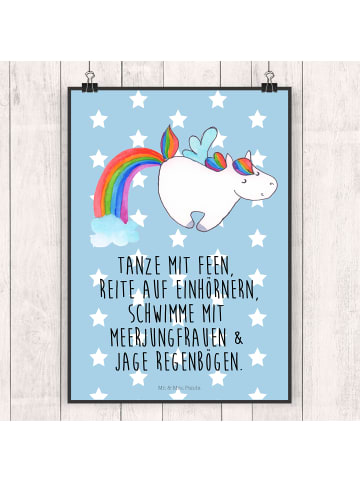 Mr. & Mrs. Panda Bild Einhorn Fliegendes Pferd mit Spruch in Blau Pastell