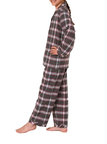 NORMANN Flanell Pyjama langarm Schlafanzug Karo Knopfleiste - 70120 in grau
