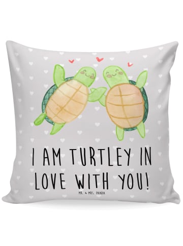 Mr. & Mrs. Panda Sitzkissen Schildkröten Paar mit Spruch in Grau Pastell
