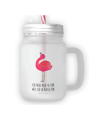 Mr. & Mrs. Panda Trinkglas Flamingo Stolz mit Spruch in Transparent