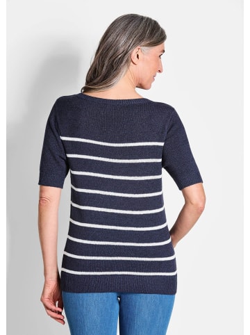 GOLDNER Maritimer Pullover mit U-Boot-Ausschnitt in marine / weiß / geringelt