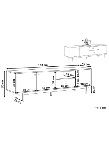 Beliani TV-Möbel ITACA in Weiß/Braun/Schwarz - (W) 163 x (H) 50 x (L) 40 cm