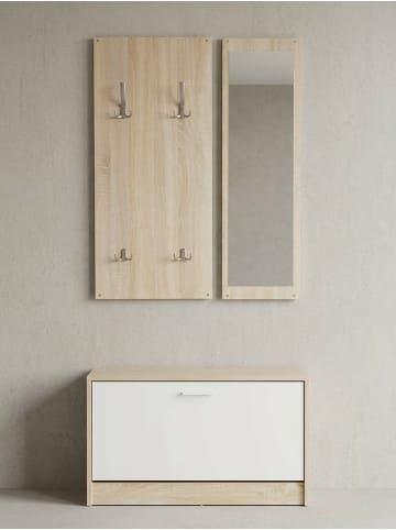 KADIMA DESIGN Wandgarderobe DELFT mit Spiegel, Weiß, 8 Paar Schuhe, 10 Haken in Beige