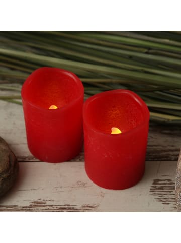 MARELIDA 2er Set LED Mini Kerzen Echtwachs inkl. Batterien H: 6cm in rot