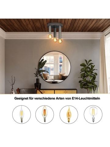ZMH Deckenleuchte 3-flammige E14 in schwarz Vintage Flurlampe Metall