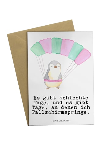 Mr. & Mrs. Panda Grußkarte Pinguin Fallschirm springen mit Spruch in Weiß