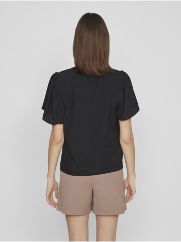 Vila Lockeres Shirt mit Volant Schultern Kurzarm Top V-Neck in Schwarz