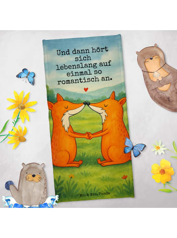 Mr. & Mrs. Panda Badehandtuch Füchse Liebe Design mit Spruch in Weiß