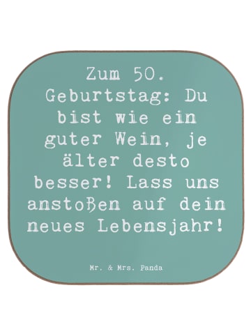Mr. & Mrs. Panda Holz Untersetzer Spruch 50. Geburtstag mit Spruch in Meeresbrise
