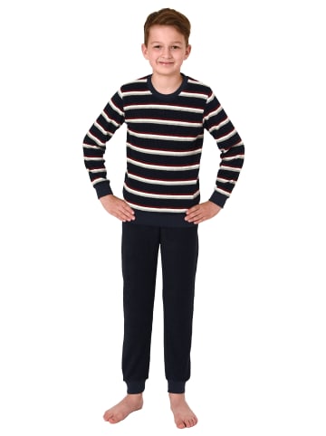 NORMANN langarm Frottee Schlafanzug Pyjama Bündchen Streifen - 77047 in marine