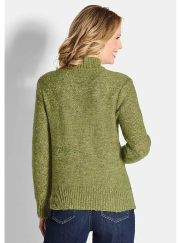 GOLDNER Kurzgröße:  Flauschiger Bouclé-Pullover, Stehkragen in grün / melange