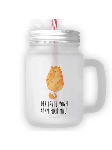 Mr. & Mrs. Panda Trinkglas Mason Jar Katze Frühaufsteher mit Spruch in Transparent