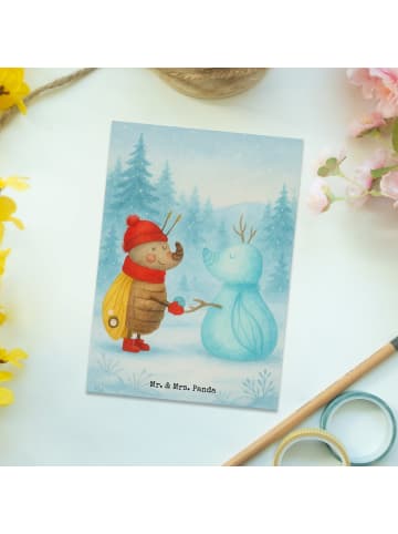 Mr. & Mrs. Panda Postkarte Nachtfalter Schneemann Design ohne Sp... in Weiß