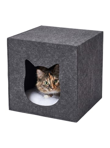 relaxdays Katzenhöhle Filz mit Kissen in Dunkelgrau - (B)33 x (H)33 x (T)37 cm