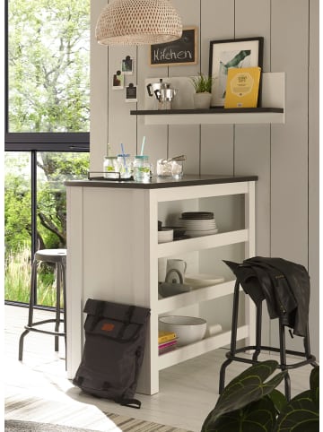 Furn.Design Küchentheke weiß Pinie, anthrazit Landhaus, Kücheninsel freistehend 130 cm