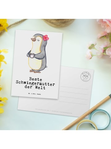 Mr. & Mrs. Panda Ansichtskarte Pinguin Beste Schwiegermutter der... in Weiß